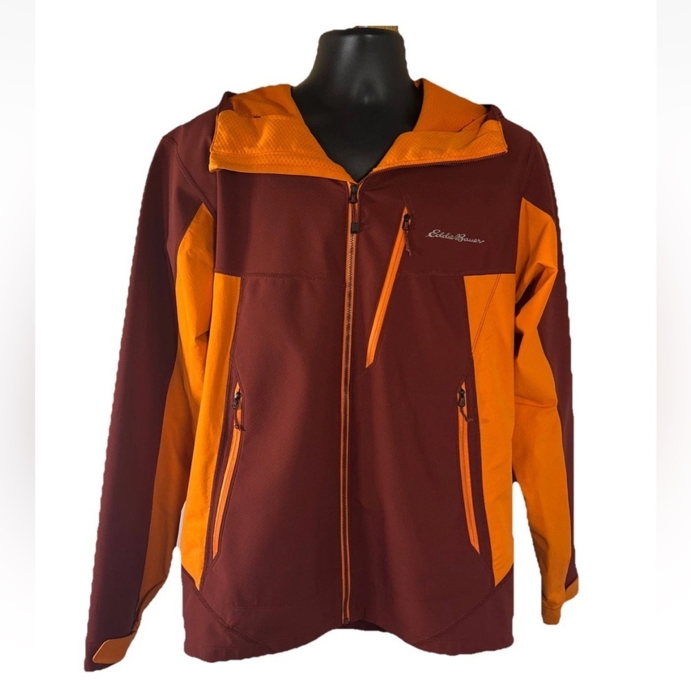 Eddie Bauer Men's Sz M First Ascent Soft Shell Jacket Orange Light Rain Wind